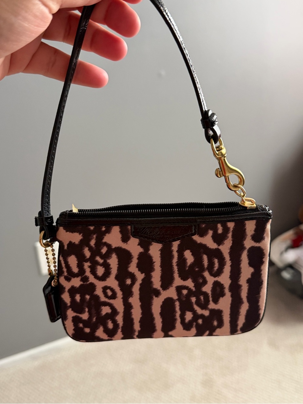 Coach Pink and Brown Leopard-Print Wristlet